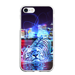 Чехол iPhone 7/8 матовый Плывущий неоновый тигр, цвет: 3D-белый