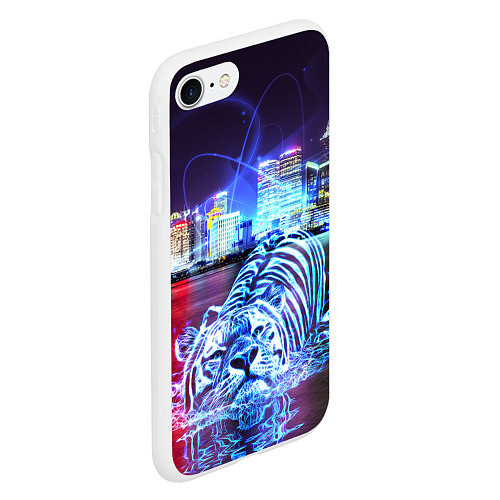 Чехол iPhone 7/8 матовый Плывущий неоновый тигр / 3D-Белый – фото 2