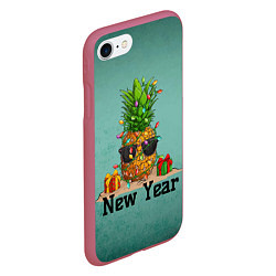 Чехол iPhone 7/8 матовый Праздничный ананас, цвет: 3D-малиновый — фото 2