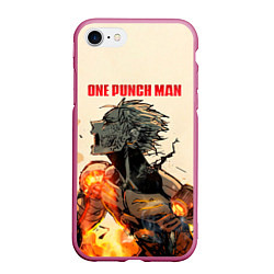 Чехол iPhone 7/8 матовый Разрушение Геноса One Punch-Man, цвет: 3D-малиновый