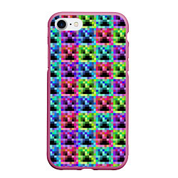 Чехол iPhone 7/8 матовый МАЙНКРАФТ MINECRAFT ЦВЕТНЫЕ КРИПЕРЫ, цвет: 3D-малиновый