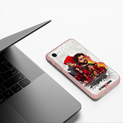 Чехол iPhone 7/8 матовый Бумажный дом на бумажном фоне герои и злодеи, цвет: 3D-светло-розовый — фото 2