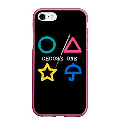 Чехол iPhone 7/8 матовый Squid game: choose one, цвет: 3D-малиновый