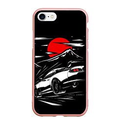 Чехол iPhone 7/8 матовый Toyota Supra: Red Moon, цвет: 3D-светло-розовый