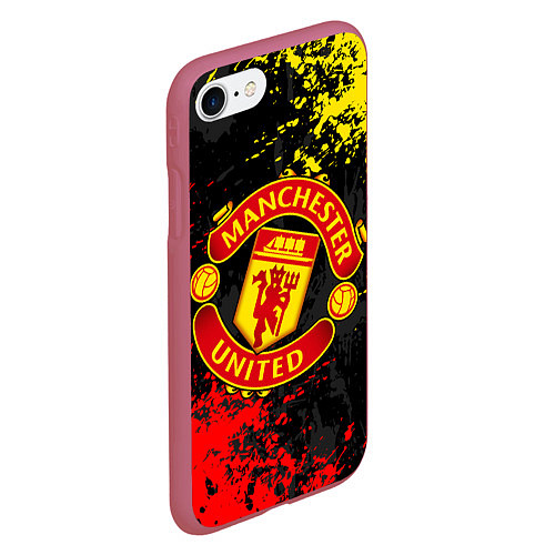 Чехол iPhone 7/8 матовый MANCHESTER UNITED, БРЫЗГИ КРАСОК / 3D-Малиновый – фото 2