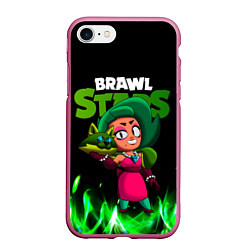 Чехол iPhone 7/8 матовый LOLA ЛОЛА BRAWLSTARS зеленый огонь, цвет: 3D-малиновый