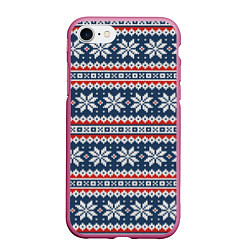 Чехол iPhone 7/8 матовый Knitted Christmas Pattern, цвет: 3D-малиновый