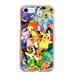 Чехол iPhone 7/8 матовый АНИМЕ, ПОКЕМОНЫ ВСЕ ПЕРСОНАЖИ POKEMON, цвет: 3D-светло-розовый