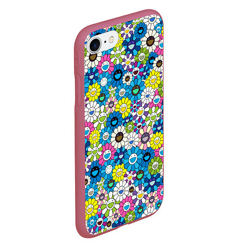 Чехол iPhone 7/8 матовый Takashi Murakami Улыбающиеся цветы / 3D-Малиновый – фото 2