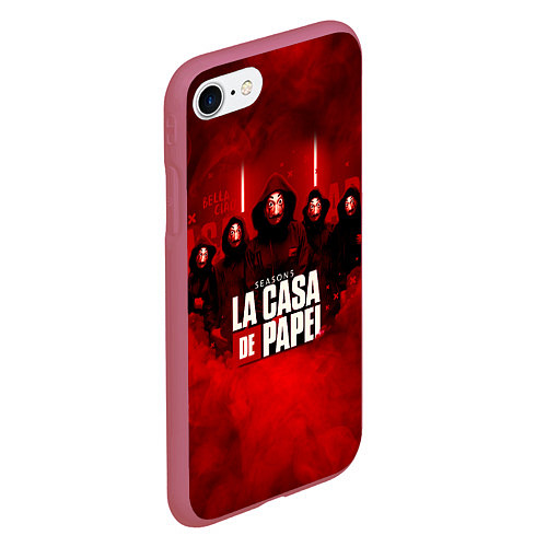 Чехол iPhone 7/8 матовый БУМАЖНЫЙ ДОМ - LA CASA DE PAPEL - BELLA CIAO / 3D-Малиновый – фото 2