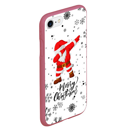Чехол iPhone 7/8 матовый Santa Dabbing идет снег / 3D-Малиновый – фото 2