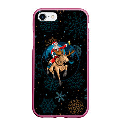 Чехол iPhone 7/8 матовый Олень и Santa, цвет: 3D-малиновый