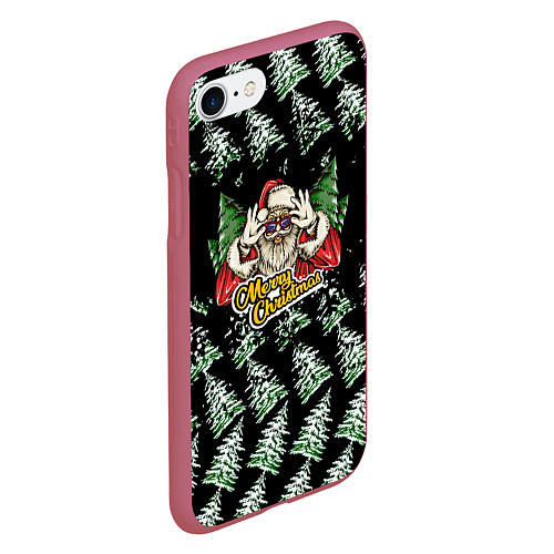 Чехол iPhone 7/8 матовый Merry Christmas Santa с Ёлками / 3D-Малиновый – фото 2