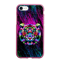 Чехол iPhone 7/8 матовый Тигр Красочный 2022, цвет: 3D-малиновый