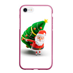 Чехол iPhone 7/8 матовый Дед мороз с елкой, цвет: 3D-малиновый