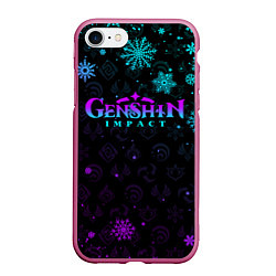 Чехол iPhone 7/8 матовый НОВОГОДНИЙ НЕОНОВЫЙ GENSHIN IMPACT, цвет: 3D-малиновый