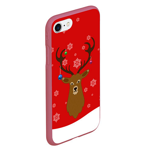 Чехол iPhone 7/8 матовый Новогодний олень New Years Deer / 3D-Малиновый – фото 2