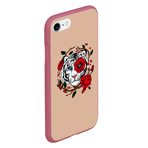 Чехол iPhone 7/8 матовый White Tiger Symbol / 3D-Малиновый – фото 2
