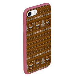 Чехол iPhone 7/8 матовый Вязанный тигр и елочки Новый год 2022, цвет: 3D-малиновый — фото 2