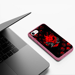 Чехол iPhone 7/8 матовый CYBERPUNK 2077 SAMURAI KEANU REEVES DEMON, цвет: 3D-малиновый — фото 2