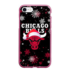 Чехол iPhone 7/8 матовый НОВОГОДНИЙ CHICAGO BULLS 2022 СНЕЖИНКИ, цвет: 3D-малиновый