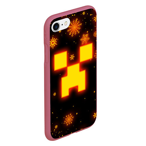 Чехол iPhone 7/8 матовый НОВОГОДНИЙ ОГНЕННЫЙ КРИПЕР CREEPER FIRE / 3D-Малиновый – фото 2