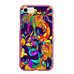 Чехол iPhone 7/8 матовый Все смешалост-тигры,змеи, цвет: 3D-малиновый