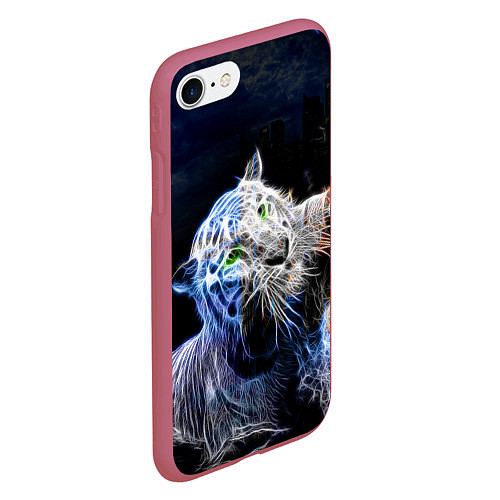 Чехол iPhone 7/8 матовый Неоновый тигр в воде / 3D-Малиновый – фото 2