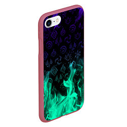 Чехол iPhone 7/8 матовый НЕОНОВЫЙ ОГОНЬ ГЕНШИН ИМПАКТ СИМВОЛЫ, цвет: 3D-малиновый — фото 2