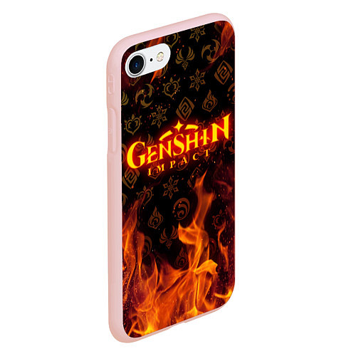 Чехол iPhone 7/8 матовый GENSHIN IMPACT FIRE SYMBOL ОГНЕННАЯ СТИХИЯ / 3D-Светло-розовый – фото 2