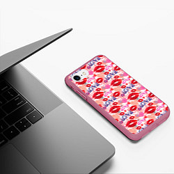 Чехол iPhone 7/8 матовый LOVE поцелуи, цвет: 3D-малиновый — фото 2