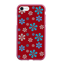 Чехол iPhone 7/8 матовый Снежинки Черепа красный, цвет: 3D-малиновый