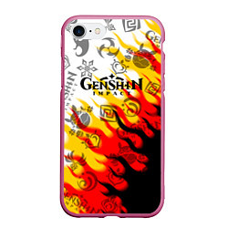 Чехол iPhone 7/8 матовый Genshin Impact - Fire, цвет: 3D-малиновый
