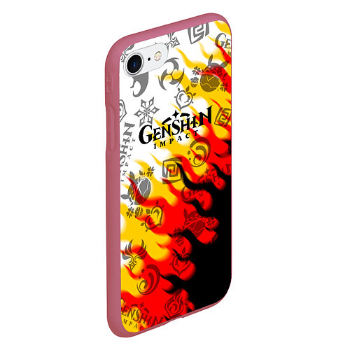 Чехол iPhone 7/8 матовый Genshin Impact - Fire / 3D-Малиновый – фото 2