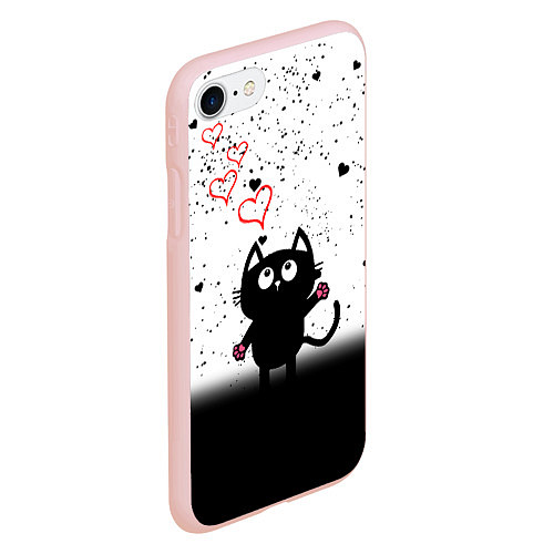 Чехол iPhone 7/8 матовый Котик в тумане Сердечки / 3D-Светло-розовый – фото 2