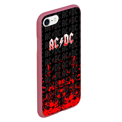 Чехол iPhone 7/8 матовый Acdc Паттерн / 3D-Малиновый – фото 2