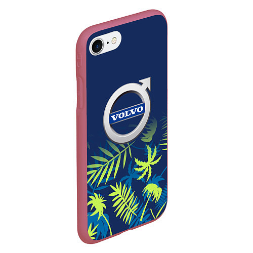 Чехол iPhone 7/8 матовый Volvo Тропические листья / 3D-Малиновый – фото 2