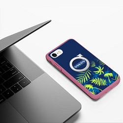 Чехол iPhone 7/8 матовый Volvo Тропические листья, цвет: 3D-малиновый — фото 2