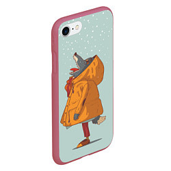 Чехол iPhone 7/8 матовый Волк-любитель снега, цвет: 3D-малиновый — фото 2
