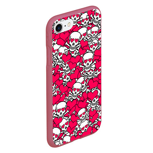 Чехол iPhone 7/8 матовый Влюбленные черепа / 3D-Малиновый – фото 2