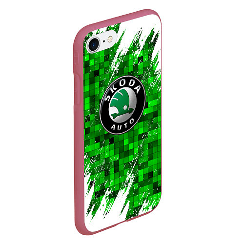 Чехол iPhone 7/8 матовый Skoda green мозаика / 3D-Малиновый – фото 2