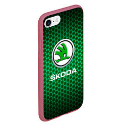 Чехол iPhone 7/8 матовый Skoda - Неоновые соты, цвет: 3D-малиновый — фото 2