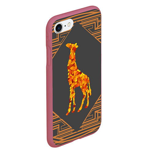 Чехол iPhone 7/8 матовый Жираф из листьев / 3D-Малиновый – фото 2
