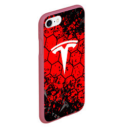 Чехол iPhone 7/8 матовый Tesla Logo соты, цвет: 3D-малиновый — фото 2