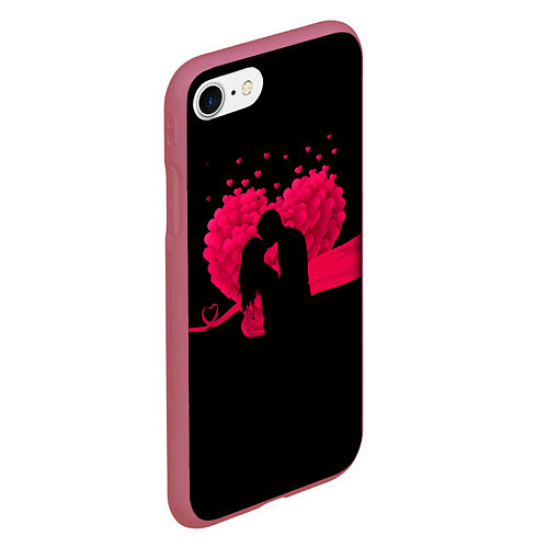 Чехол iPhone 7/8 матовый Силуэты Влюбленных Сердце из Роз и Любовь / 3D-Малиновый – фото 2