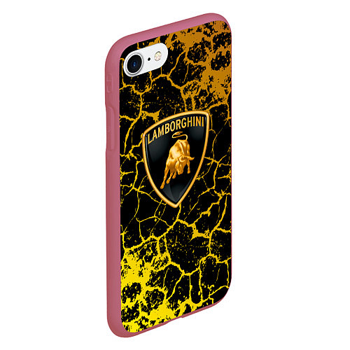 Чехол iPhone 7/8 матовый Lamborghini золотые трещины / 3D-Малиновый – фото 2