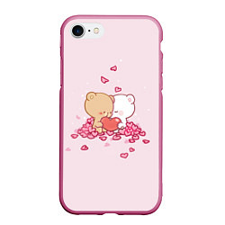 Чехол iPhone 7/8 матовый Влюблённые Плюшевые Мишки Сердца, цвет: 3D-малиновый