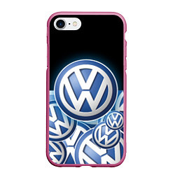 Чехол iPhone 7/8 матовый Volkswagen Большое лого паттерн, цвет: 3D-малиновый