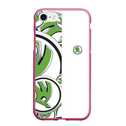 Чехол iPhone 7/8 матовый Skoda Half Pattern Logo, цвет: 3D-малиновый