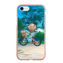 Чехол iPhone 7/8 матовый Медведь на велосипеде, цвет: 3D-светло-розовый